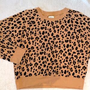 J Crew Vintage Fleece brown black leopard print tan sweatshirt Sz S